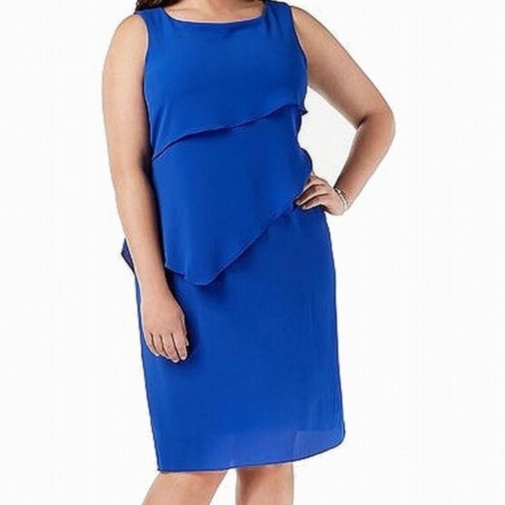 Jessica Howard Blue Tiered No-Sleeve Dress